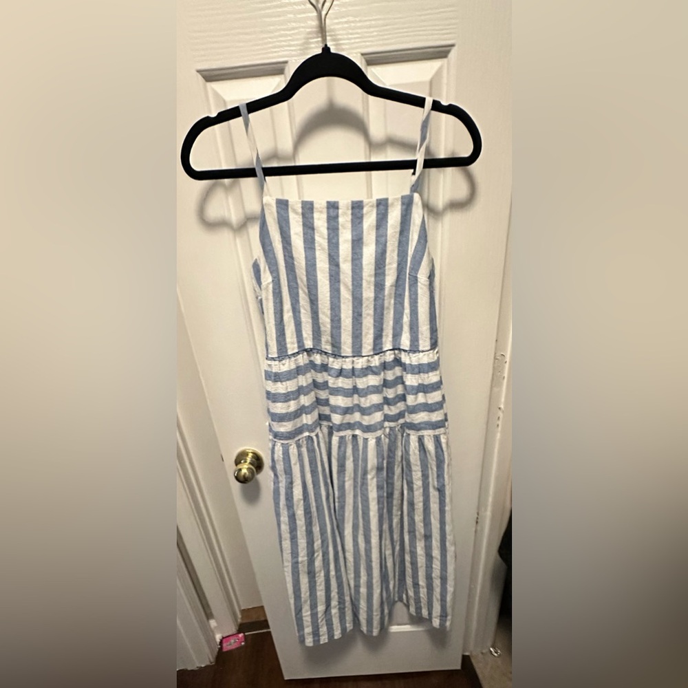 Blue stripped dress I wore once! Super comfy. Has pockets!